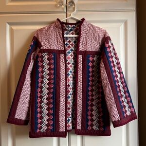 Elegant Women's Quilted Jacket - Burgundy and Navy